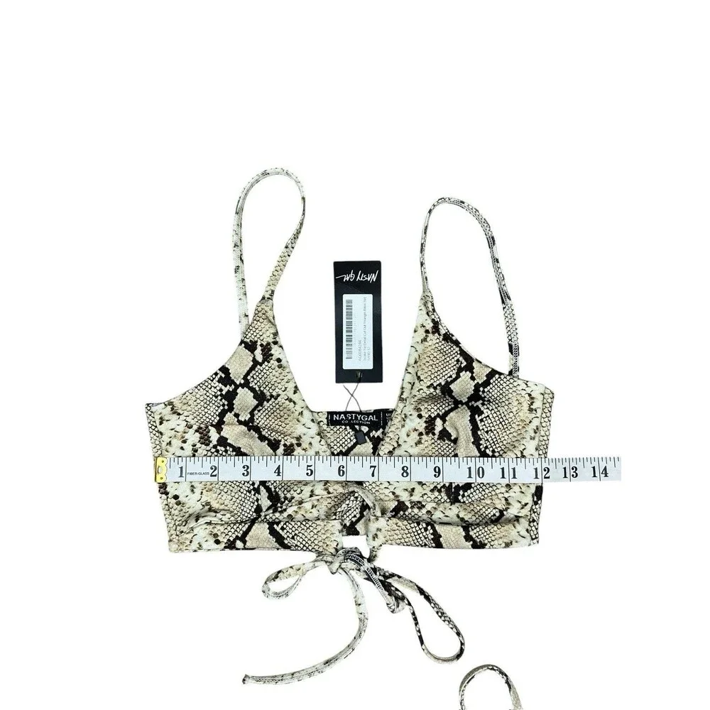 Nasty Gal Snake Print Black/Beige 2-Piece Bikini Tie Front Top Tie Side Bottom 8